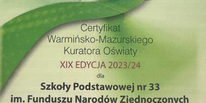 Zdobyliśmy certyfikat „Szkoła przyjazna środowisku”