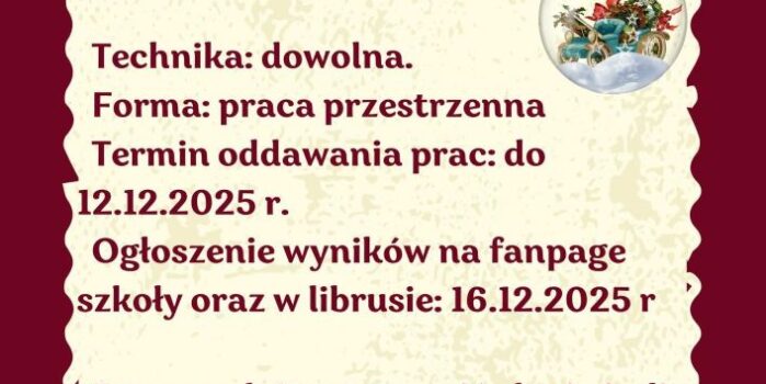 Międzyszkolny Konkurs Plastyczny „Świąteczna bombka”
